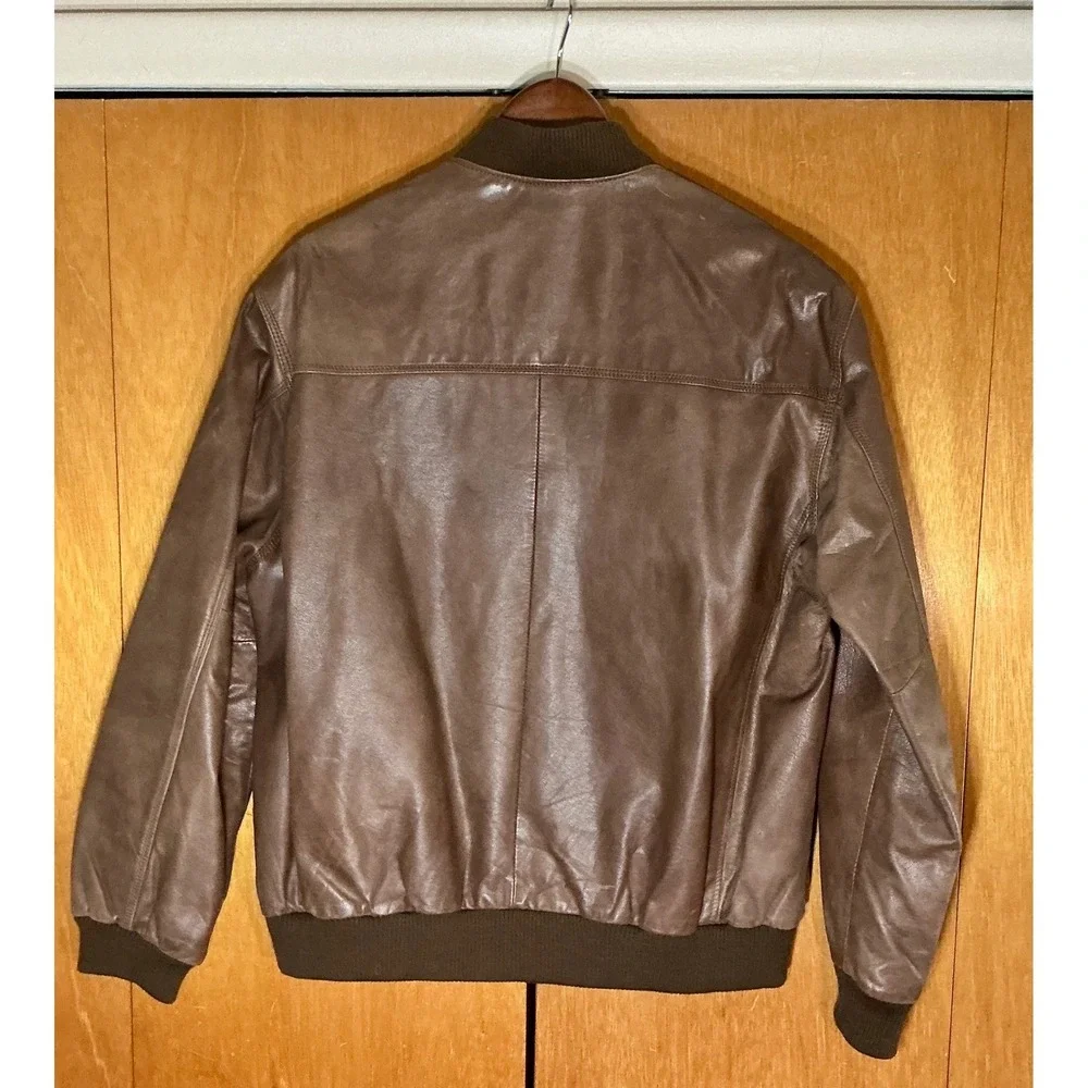 Vintage Guess Mens Brown Leather Bomber Jacket Georges Marciano Outerwear Size M